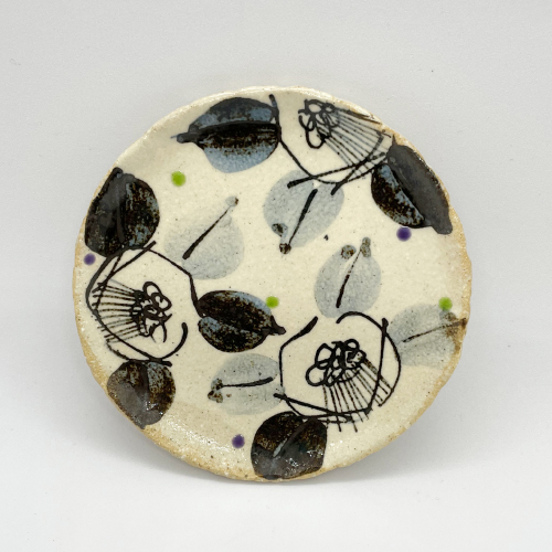 虚空蔵窯】九谷焼豆皿 福々椿 青